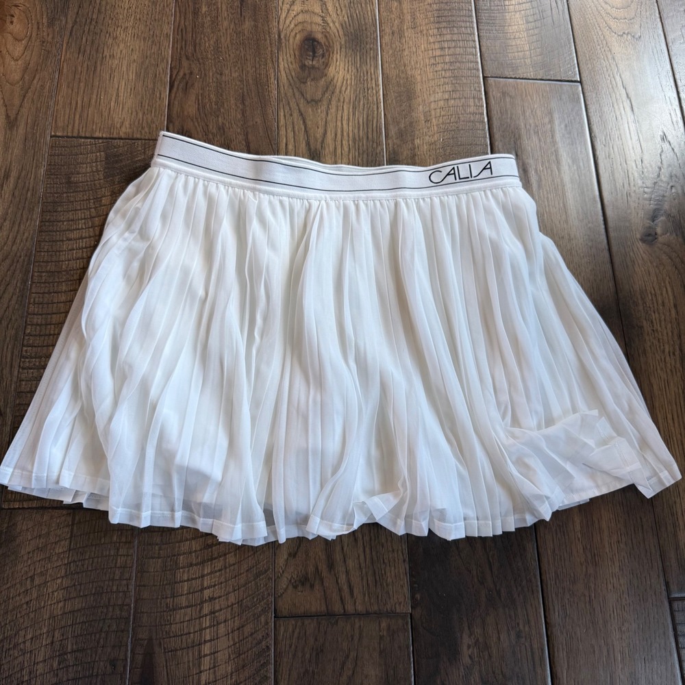 CALIA Court Collection Womens White High Rise‎ Pleated Tennis Skort Large NWT